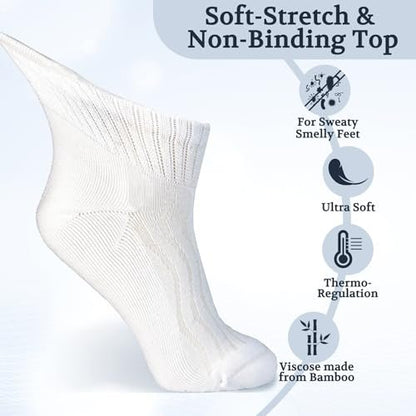 +MD Bambus-Viskose Knöchel-Diabetikersocken für Damen und Herren, 6 Paar, weich gepolstert, nicht einschnürendes lockeres Bündchen, extra weit 10-13 Weiß