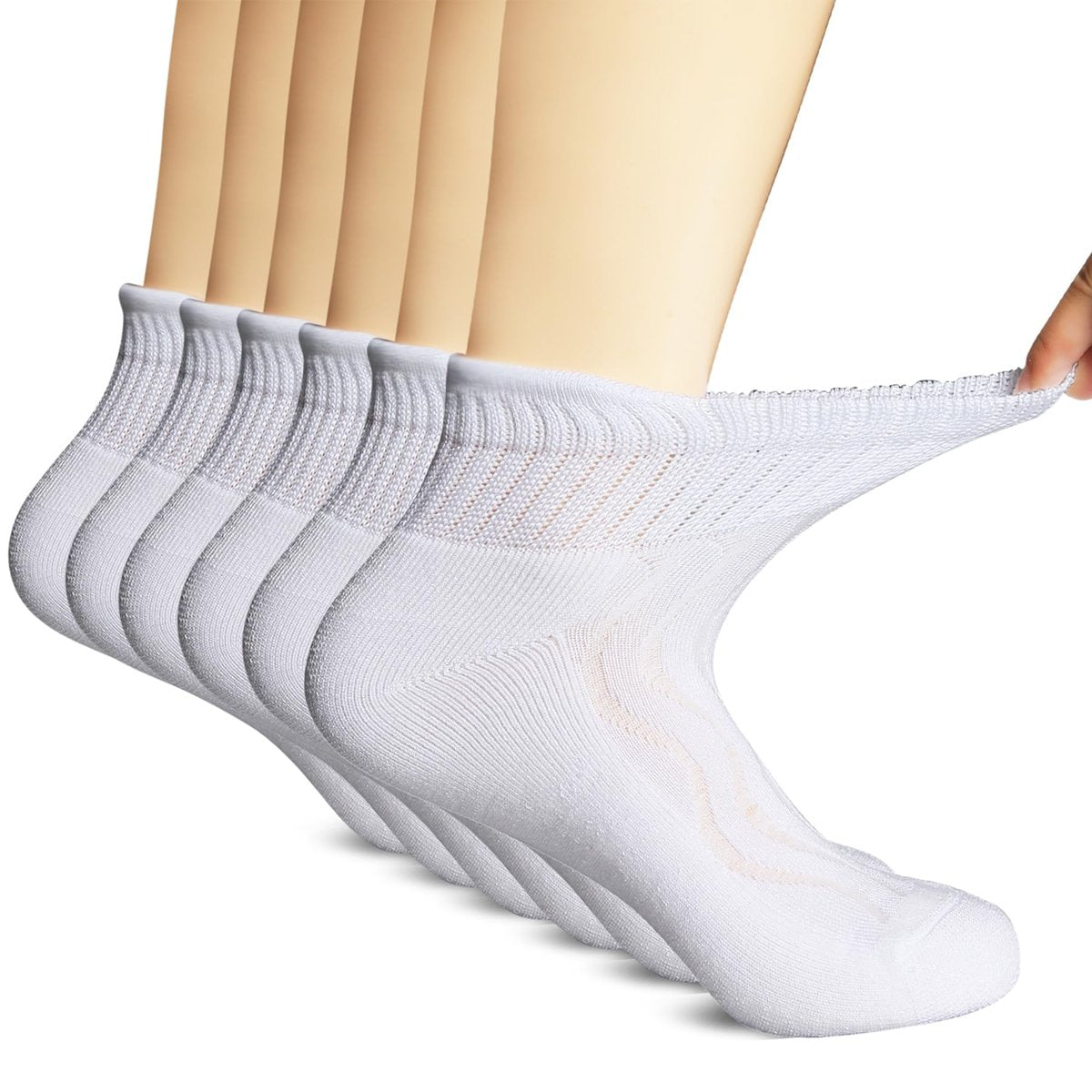 +MD Bambus-Viskose Knöchel-Diabetikersocken für Damen und Herren, 6 Paar, weich gepolstert, nicht einschnürendes lockeres Bündchen, extra weit 10-13 Weiß