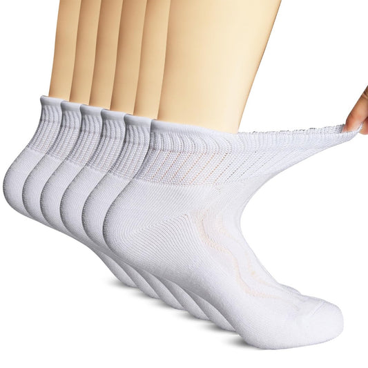 +MD Bambus-Viskose Knöchel-Diabetikersocken für Damen und Herren, 6 Paar, weich gepolstert, nicht einschnürendes lockeres Bündchen, extra weit 10-13 Weiß