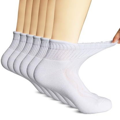 +MD Bambus-Viskose Knöchel-Diabetikersocken für Damen und Herren, 6 Paar, weich gepolstert, nicht einschnürendes lockeres Bündchen, extra weit 10-13 Weiß