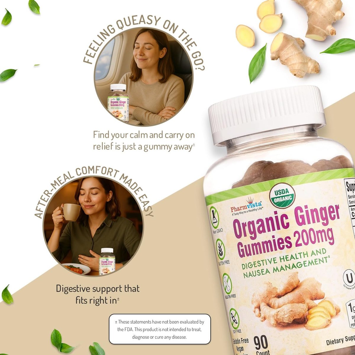 Pharmvista Bio Ingwer Gummis 200mg, 90 Stück – Für Übelkeit & Verdauung