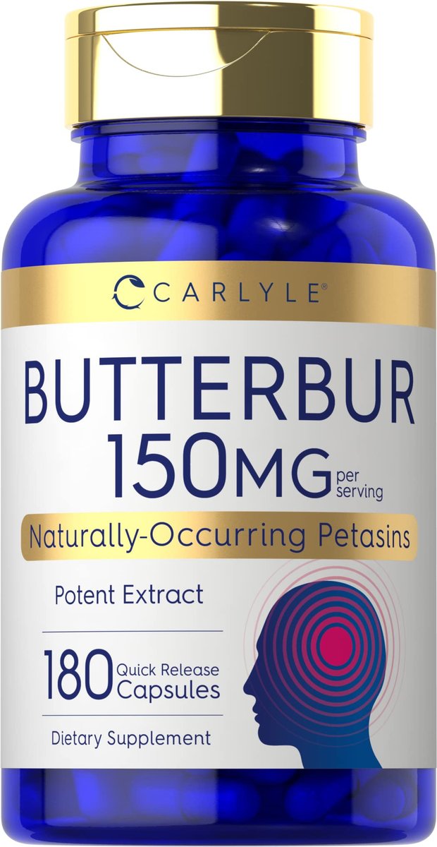 Carlyle Butterbur Supplement 150 mg | 180 Kapseln | PA-freier Wurzelextrakt | Petasites Hybridus | Non-GMO und Glutenfrei