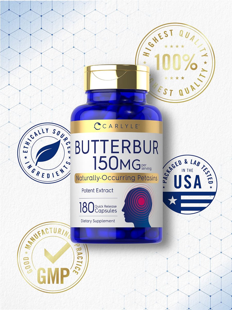 Carlyle Butterbur Supplement 150 mg | 180 Kapseln | PA-freier Wurzelextrakt | Petasites Hybridus | Non-GMO und Glutenfrei