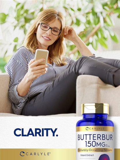 Carlyle Butterbur Supplement 150 mg | 180 Kapseln | PA-freier Wurzelextrakt | Petasites Hybridus | Non-GMO und Glutenfrei