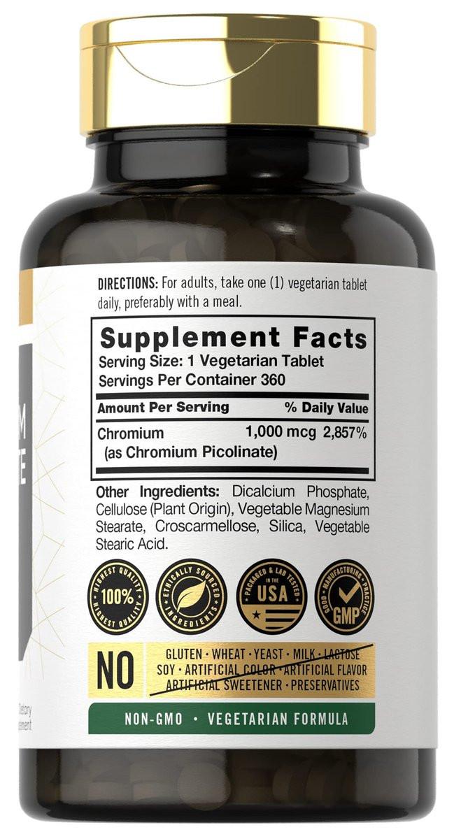 Carlyle Ultra Chrom Picolinat 1000mcg | 360 Tabletten | Vegetarisch, Non-GMO, Glutenfrei