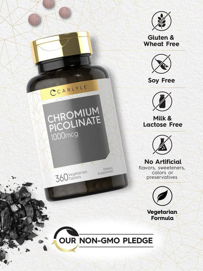Carlyle Ultra Chrom Picolinat 1000mcg | 360 Tabletten | Vegetarisch, Non-GMO, Glutenfrei