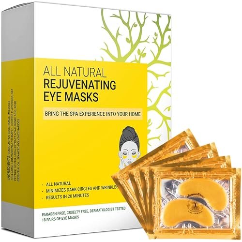 24K Gold Unteraugenpflaster & Masken (18 Paare) – Natürliche Anti-Aging Behandlung gegen Tränensäcke, Schwellungen, Falten & dunkle Ringe – mit Kollagen, Hyaluronsäure, Hydrogel – Hergestellt in San Francisco