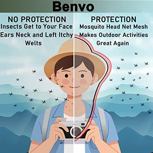 Benvo Moskitonetz für den Kopf, Gesicht und Nacken – Insektenschutznetz für Outdoor-Liebhaber – mit Aufbewahrungstasche – passend für die meisten Hutgrößen (2 Stück, Olive, aktualisiertes großes Netz)