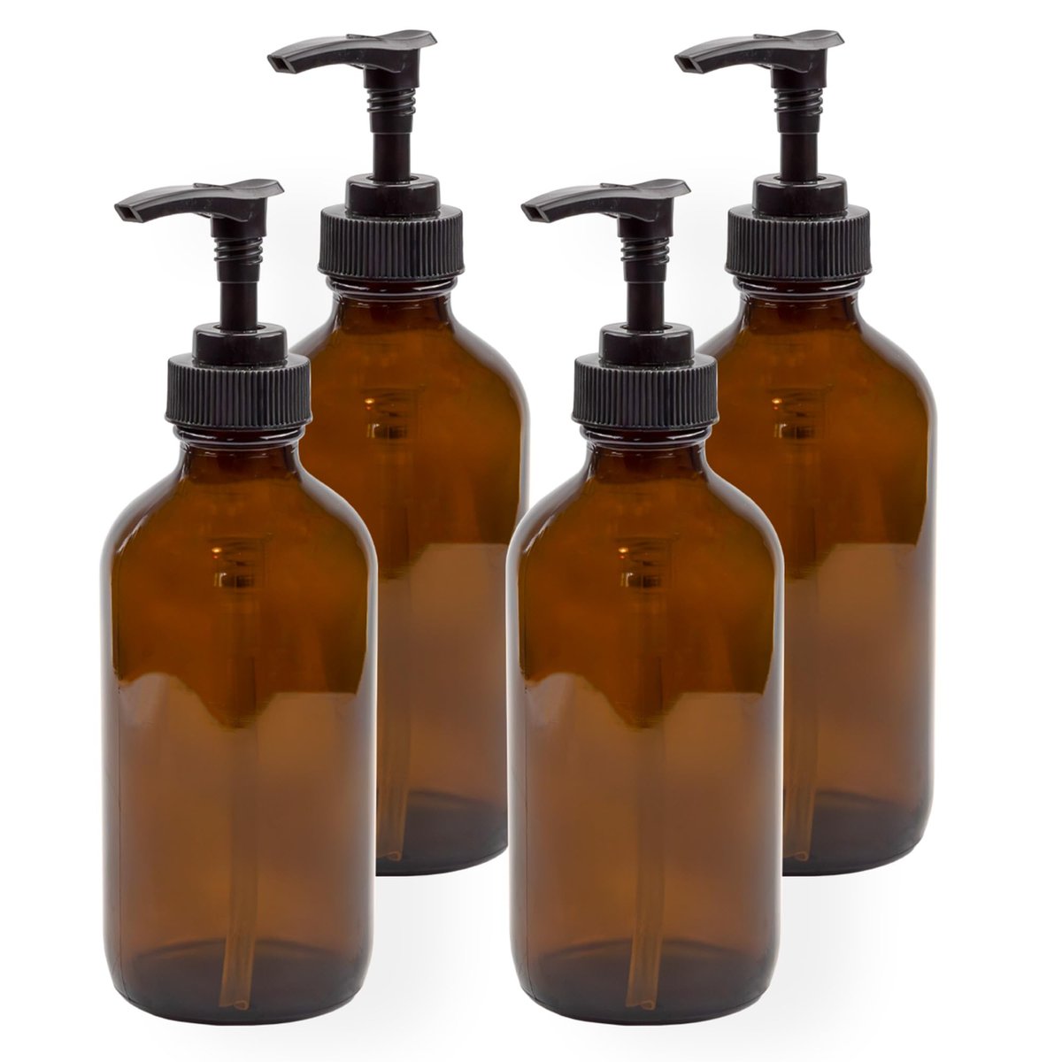 Cornucopia Brands 8oz Glasflaschen mit Pumpe (4er-Pack, Amber) Lotion- und Seifenspender mit schwarzen Kunststoffpumpen