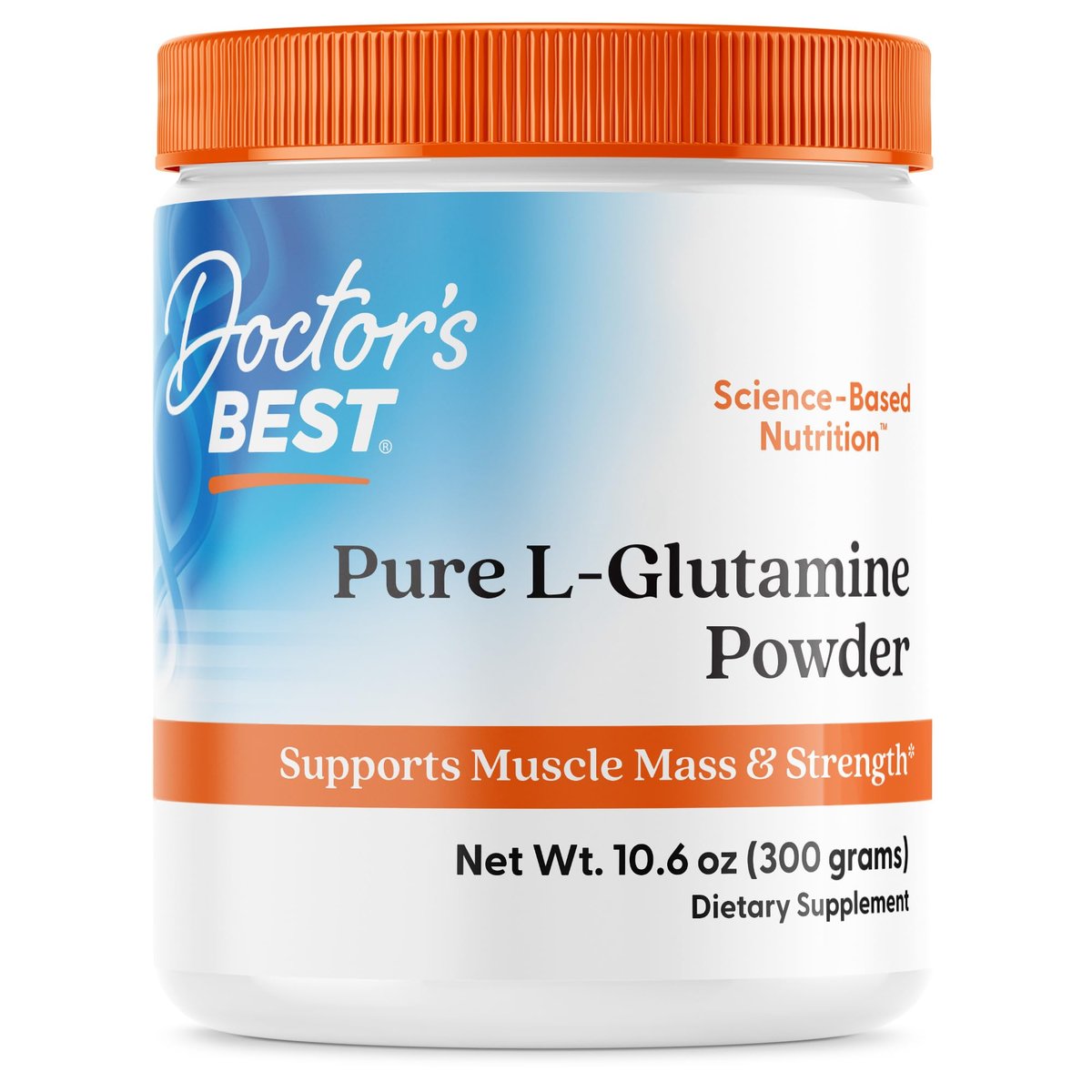 Doctor's Best Reines L-Glutamin Pulver - 5g pro Portion, Unterstützt Muskelmasse & Kraft, Nicht-GVO, Glutenfrei, Sojafrei, Vegan - 300 g
