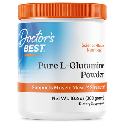 Doctor's Best Reines L-Glutamin Pulver - 5g pro Portion, Unterstützt Muskelmasse & Kraft, Nicht-GVO, Glutenfrei, Sojafrei, Vegan - 300 g