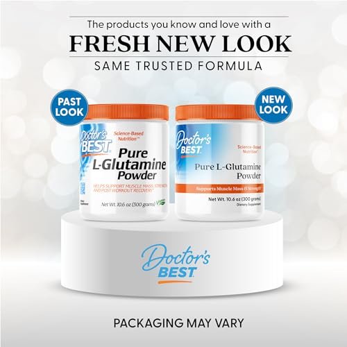 Doctor's Best Reines L-Glutamin Pulver - 5g pro Portion, Unterstützt Muskelmasse & Kraft, Nicht-GVO, Glutenfrei, Sojafrei, Vegan - 300 g