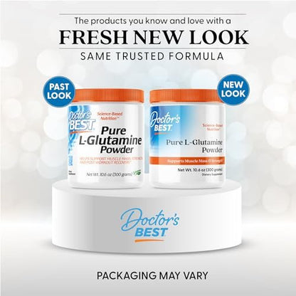 Doctor's Best Reines L-Glutamin Pulver - 5g pro Portion, Unterstützt Muskelmasse & Kraft, Nicht-GVO, Glutenfrei, Sojafrei, Vegan - 300 g