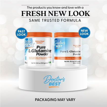Doctor's Best Reines L-Glutamin Pulver - 5g pro Portion, Unterstützt Muskelmasse & Kraft, Nicht-GVO, Glutenfrei, Sojafrei, Vegan - 300 g