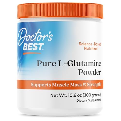 Doctor's Best Reines L-Glutamin Pulver - 5g pro Portion, Unterstützt Muskelmasse & Kraft, Nicht-GVO, Glutenfrei, Sojafrei, Vegan - 300 g
