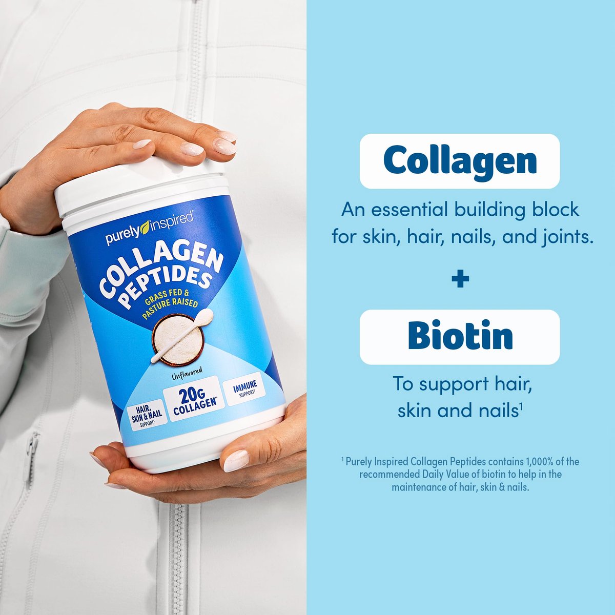Purely Inspired Kollagenpulver, ungesüßt (20 Portionen) - 20g hydrolysierte Kollagenpeptide für Frauen & Männer - grasgefüttert & Weidehaltung unterstützt Haare, Nägel, Haut, Knochen & Gelenke