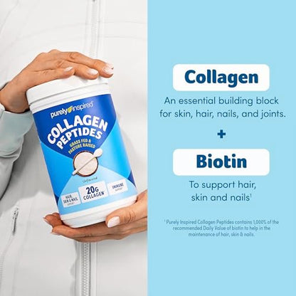 Purely Inspired Kollagenpulver, ungesüßt (20 Portionen) - 20g hydrolysierte Kollagenpeptide für Frauen & Männer - grasgefüttert & Weidehaltung unterstützt Haare, Nägel, Haut, Knochen & Gelenke