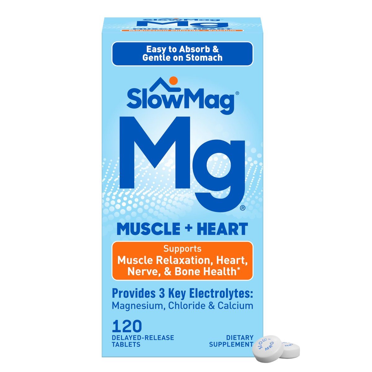SlowMag Muscle & Heart Magnesiumchlorid-Präparat mit Calcium, 120 Tabletten, unterstützt Muskelentspannung, Herz-, Nerven- und Knochengesundheit, hohe Absorption