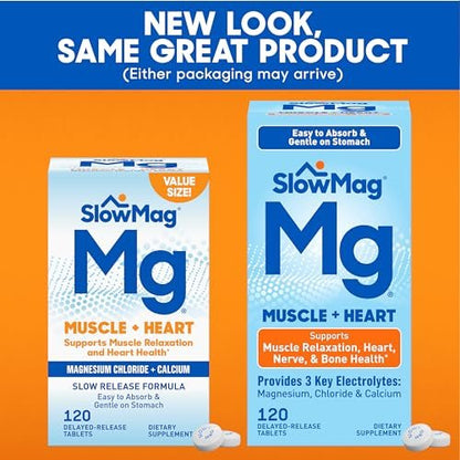 SlowMag Muscle & Heart Magnesiumchlorid-Präparat mit Calcium, 120 Tabletten, unterstützt Muskelentspannung, Herz-, Nerven- und Knochengesundheit, hohe Absorption