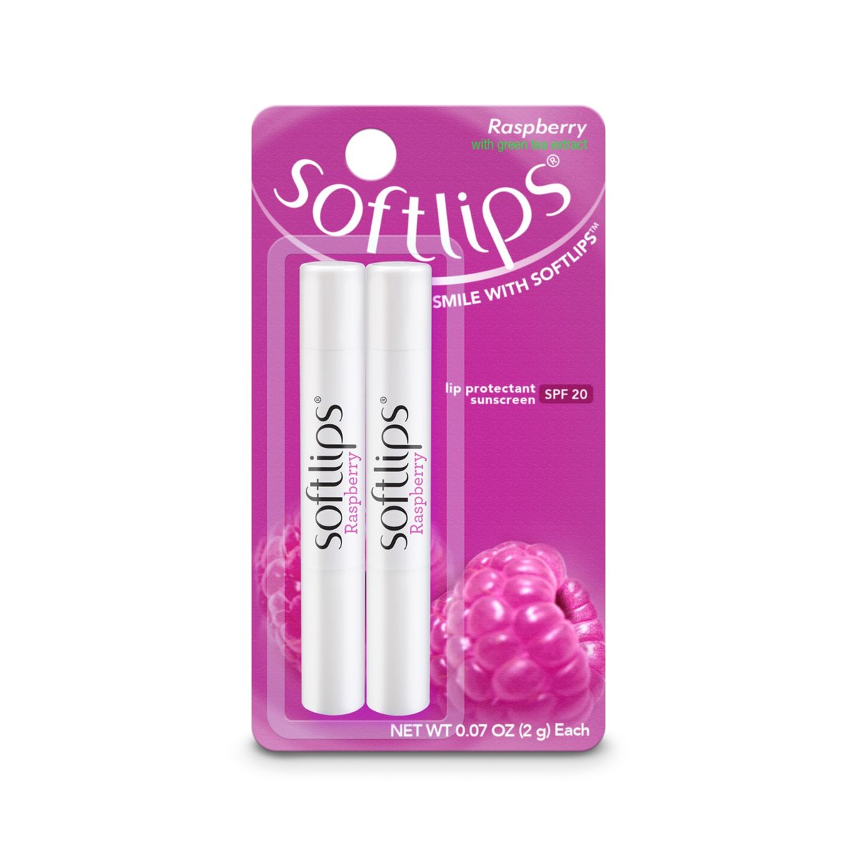 Softlips Himbeer-Lippenbalsam mit Grüntee-Extrakt 2er-Pack mit SPF 20 – Feuchtigkeitsspendender Schutz für geschmeidige, leckere Lippen