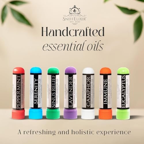 SniffElixir Pfefferminzöl Aromatherapie Nasenstift Vapor Inhaler gegen Migräne, Übelkeit & Reisekrankheit – Hergestellt in den USA mit Bio-Ölen, Spannungskopfschmerz