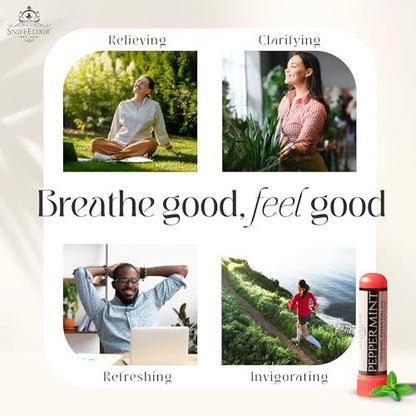 SniffElixir Pfefferminzöl Aromatherapie Nasenstift Vapor Inhaler gegen Migräne, Übelkeit & Reisekrankheit – Hergestellt in den USA mit Bio-Ölen, Spannungskopfschmerz