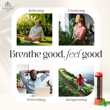 SniffElixir Pfefferminzöl Aromatherapie Nasenstift Vapor Inhaler gegen Migräne, Übelkeit & Reisekrankheit – Hergestellt in den USA mit Bio-Ölen, Spannungskopfschmerz
