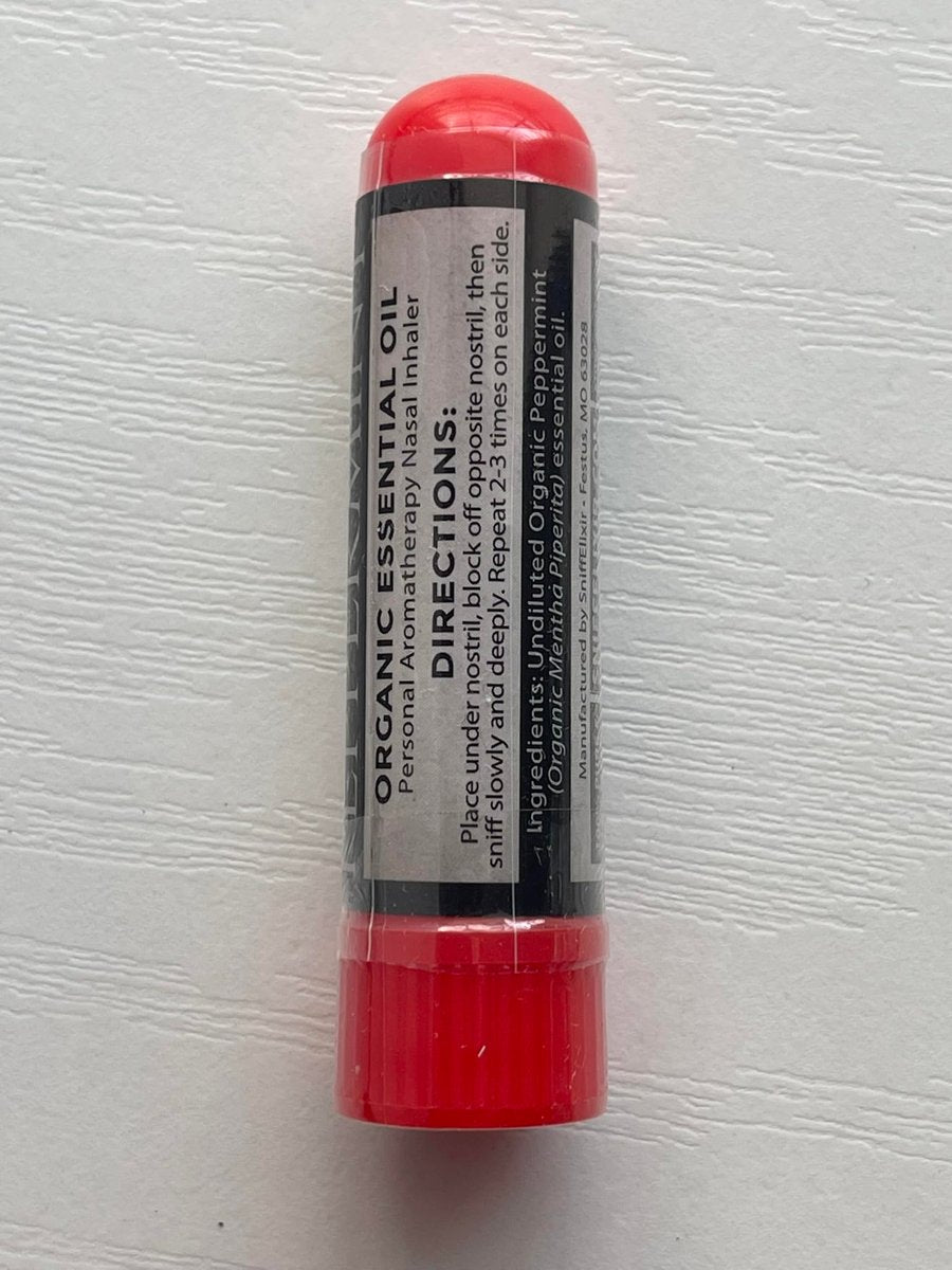 SniffElixir Pfefferminzöl Aromatherapie Nasenstift Vapor Inhaler gegen Migräne, Übelkeit & Reisekrankheit – Hergestellt in den USA mit Bio-Ölen, Spannungskopfschmerz