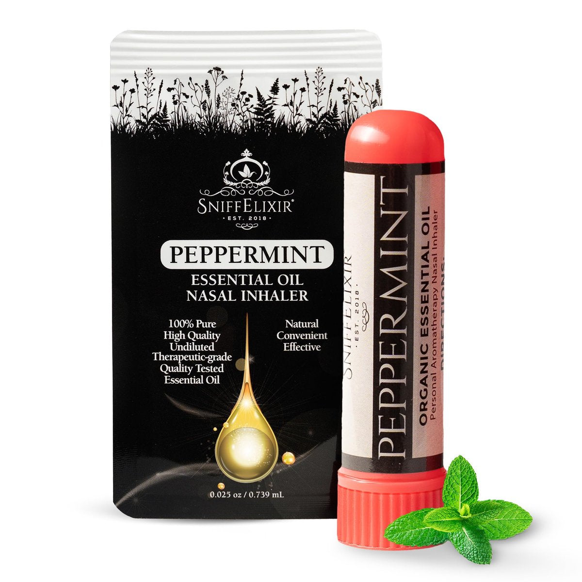 SniffElixir Pfefferminzöl Aromatherapie Nasenstift Vapor Inhaler gegen Migräne, Übelkeit & Reisekrankheit – Hergestellt in den USA mit Bio-Ölen, Spannungskopfschmerz