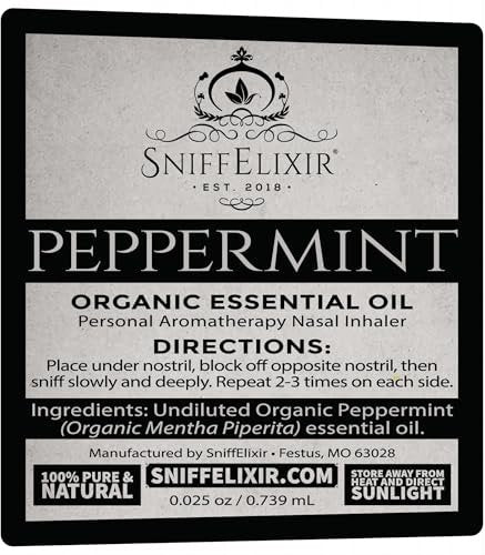 SniffElixir Pfefferminzöl Aromatherapie Nasenstift Vapor Inhaler gegen Migräne, Übelkeit & Reisekrankheit – Hergestellt in den USA mit Bio-Ölen, Spannungskopfschmerz