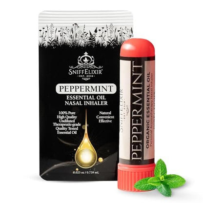 SniffElixir Pfefferminzöl Aromatherapie Nasenstift Vapor Inhaler gegen Migräne, Übelkeit & Reisekrankheit – Hergestellt in den USA mit Bio-Ölen, Spannungskopfschmerz
