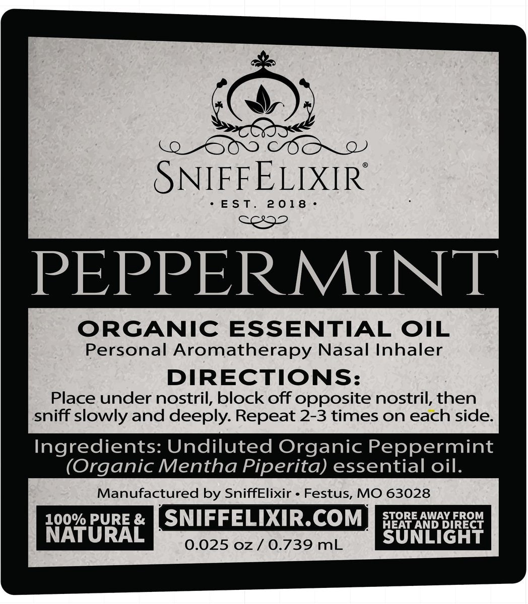 SniffElixir Pfefferminzöl Aromatherapie Nasenstift Vapor Inhaler gegen Migräne, Übelkeit & Reisekrankheit – Hergestellt in den USA mit Bio-Ölen, Spannungskopfschmerz