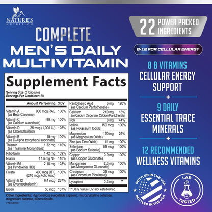 Multivitamin für Männer – Hochwertiges Nahrungsergänzungsmittel mit Vollspektrum-Formel, essentielle Vitamine A, C, D, E & Zink – Hochpotente B-Vitamine – Tägliche Multivitamine für Männer – Hergestellt in den USA – 60 Kapseln