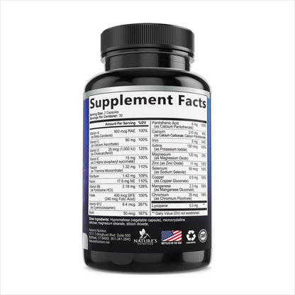 Multivitamin für Männer – Hochwertiges Nahrungsergänzungsmittel mit Vollspektrum-Formel, essentielle Vitamine A, C, D, E & Zink – Hochpotente B-Vitamine – Tägliche Multivitamine für Männer – Hergestellt in den USA – 60 Kapseln