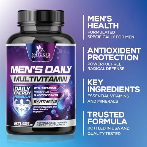 Multivitamin für Männer – Hochwertiges Nahrungsergänzungsmittel mit Vollspektrum-Formel, essentielle Vitamine A, C, D, E & Zink – Hochpotente B-Vitamine – Tägliche Multivitamine für Männer – Hergestellt in den USA – 60 Kapseln