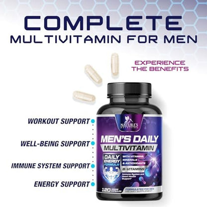Multivitamin für Männer – Hochwertiges Nahrungsergänzungsmittel mit Vollspektrum-Formel, essentielle Vitamine A, C, D, E & Zink – Hochpotente B-Vitamine – Tägliche Multivitamine für Männer – Hergestellt in den USA – 60 Kapseln