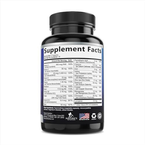 Multivitamin für Männer – Hochwertiges Nahrungsergänzungsmittel mit Vollspektrum-Formel, essentielle Vitamine A, C, D, E & Zink – Hochpotente B-Vitamine – Tägliche Multivitamine für Männer – Hergestellt in den USA – 60 Kapseln