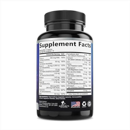 Multivitamin für Männer – Hochwertiges Nahrungsergänzungsmittel mit Vollspektrum-Formel, essentielle Vitamine A, C, D, E & Zink – Hochpotente B-Vitamine – Tägliche Multivitamine für Männer – Hergestellt in den USA – 60 Kapseln