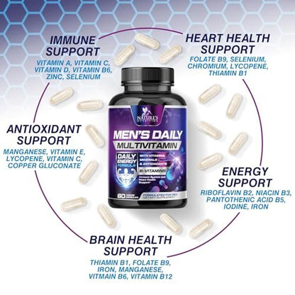 Multivitamin für Männer – Hochwertiges Nahrungsergänzungsmittel mit Vollspektrum-Formel, essentielle Vitamine A, C, D, E & Zink – Hochpotente B-Vitamine – Tägliche Multivitamine für Männer – Hergestellt in den USA – 60 Kapseln