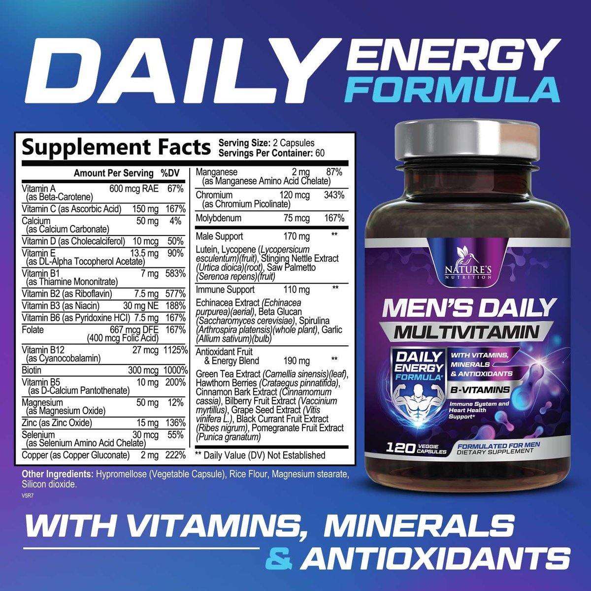 Multivitamin für Männer – Hochwertiges Präparat mit Vollspektrum-Formel, essenzielle Vitamine A, C, D, E & Zink – Hochdosierte B-Vitamine – Tägliches Multivitamin für Männer – Hergestellt in den USA – 120 Kapseln