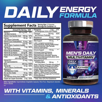 Multivitamin für Männer – Hochwertiges Präparat mit Vollspektrum-Formel, essenzielle Vitamine A, C, D, E & Zink – Hochdosierte B-Vitamine – Tägliches Multivitamin für Männer – Hergestellt in den USA – 120 Kapseln