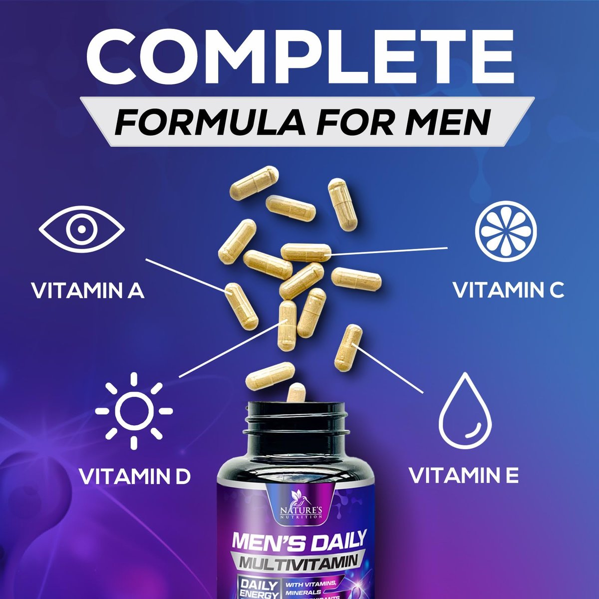 Multivitamin für Männer – Hochwertiges Präparat mit Vollspektrum-Formel, essenzielle Vitamine A, C, D, E & Zink – Hochdosierte B-Vitamine – Tägliches Multivitamin für Männer – Hergestellt in den USA – 120 Kapseln