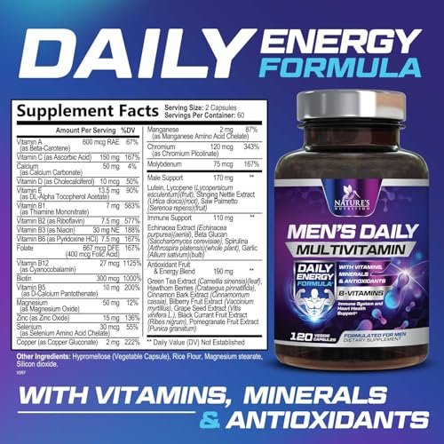 Multivitamin für Männer – Hochwertiges Präparat mit Vollspektrum-Formel, essenzielle Vitamine A, C, D, E & Zink – Hochdosierte B-Vitamine – Tägliches Multivitamin für Männer – Hergestellt in den USA – 120 Kapseln
