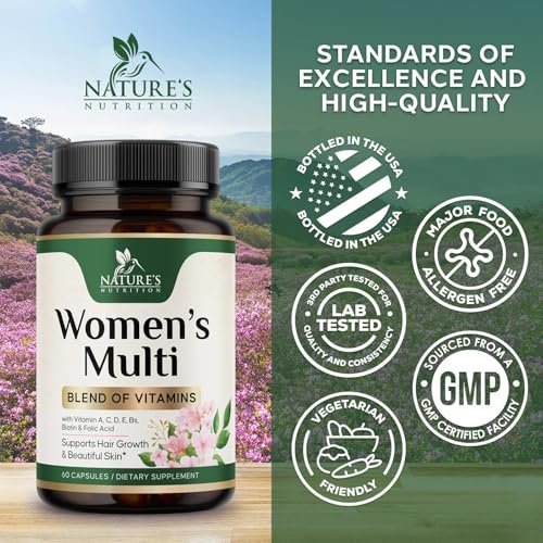 Multivitamin für Frauen – Komplettes Multi-Vitamin mit Vitamin A, C, D, E, B6, B12, Zink, Calcium & Magnesium – Tägliches Multimineral für Haar, Haut und Nägel – 60 Kapseln