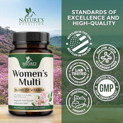 Multivitamin für Frauen – Komplettes Multi-Vitamin mit Vitamin A, C, D, E, B6, B12, Zink, Calcium & Magnesium – Tägliches Multimineral für Haar, Haut und Nägel – 60 Kapseln
