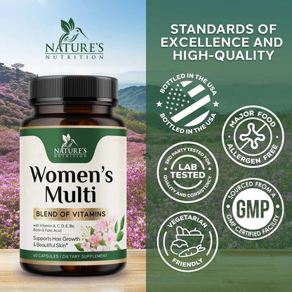 Multivitamin für Frauen – Komplettes Multi-Vitamin mit Vitamin A, C, D, E, B6, B12, Zink, Calcium & Magnesium – Tägliches Multimineral für Haar, Haut und Nägel – 60 Kapseln