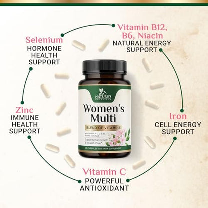 Multivitamin für Frauen – Komplettes Multi-Vitamin mit Vitamin A, C, D, E, B6, B12, Zink, Calcium & Magnesium – Tägliches Multimineral für Haar, Haut und Nägel – 60 Kapseln
