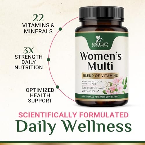 Multivitamin für Frauen – Komplettes Multi-Vitamin mit Vitamin A, C, D, E, B6, B12, Zink, Calcium & Magnesium – Tägliches Multimineral für Haar, Haut und Nägel – 60 Kapseln