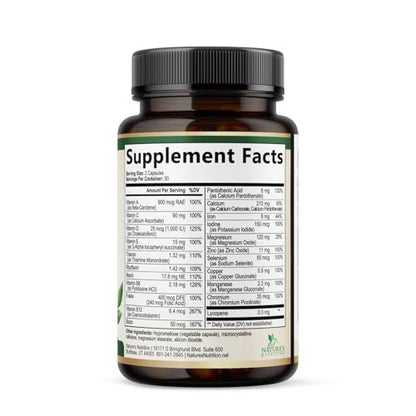 Multivitamin für Frauen – Komplettes Multi-Vitamin mit Vitamin A, C, D, E, B6, B12, Zink, Calcium & Magnesium – Tägliches Multimineral für Haar, Haut und Nägel – 60 Kapseln