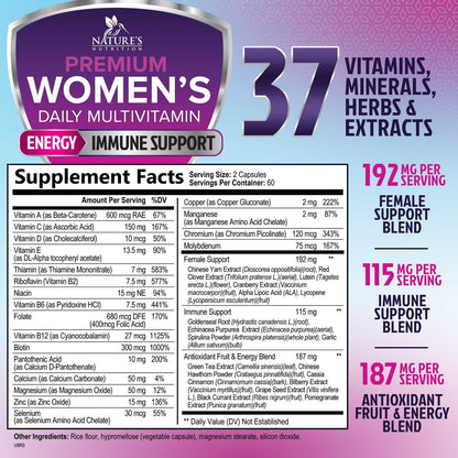 Multivitamin für Frauen – Komplettes Multi-Vitamin mit Vitamin A, C, D, E, B6, B12, Zink, Calcium & Magnesium, tägliches Multimineral für Haar, Haut und Nägel – 120 Kapseln